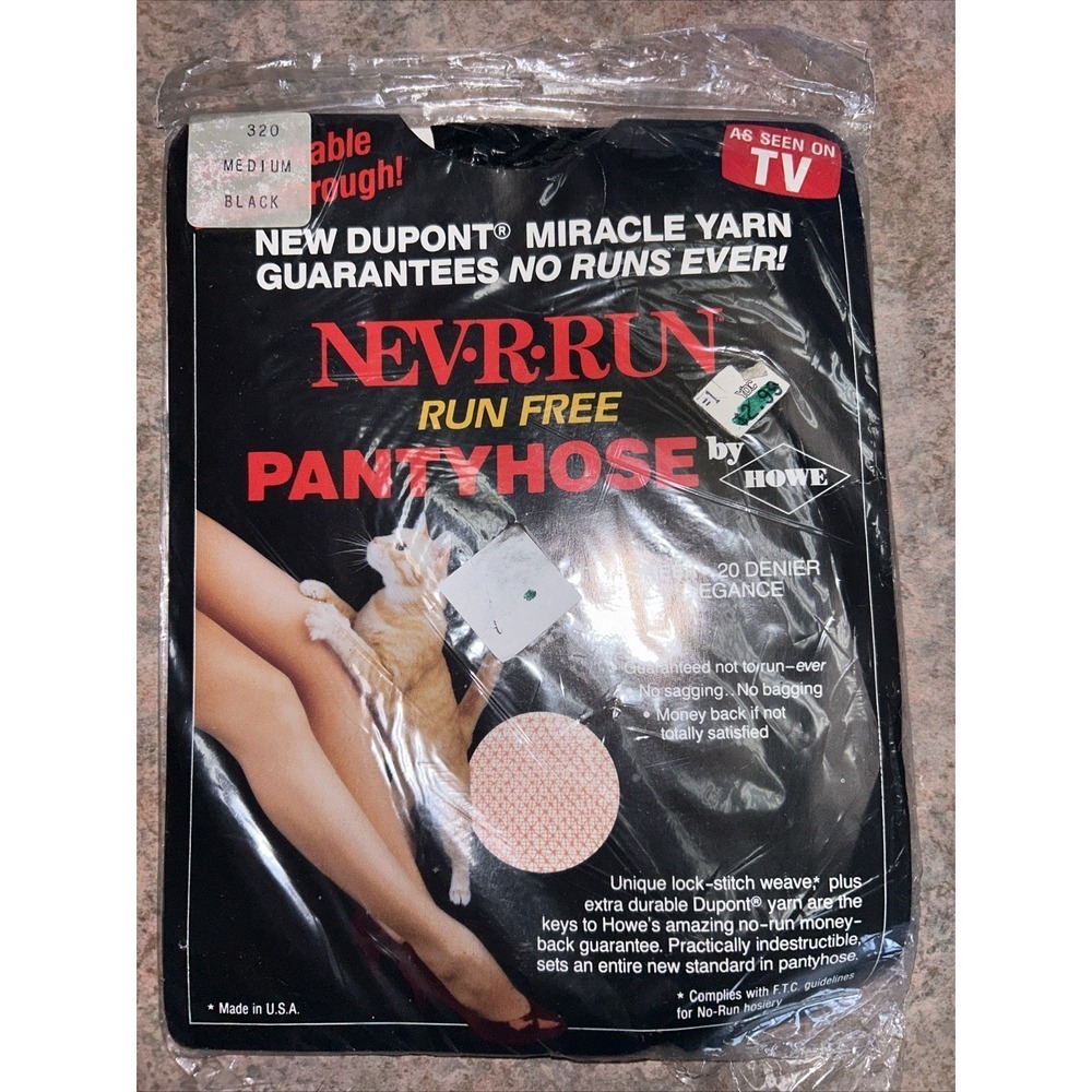 New Sealed Vintage Never-Run New DuPont  Miracle Yarn Pantyhose Black Size Med‎